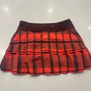 LULULEMON Rare Pace Setter Skirt Yama Check Flaming Tomato/Bordeaux Drama 2